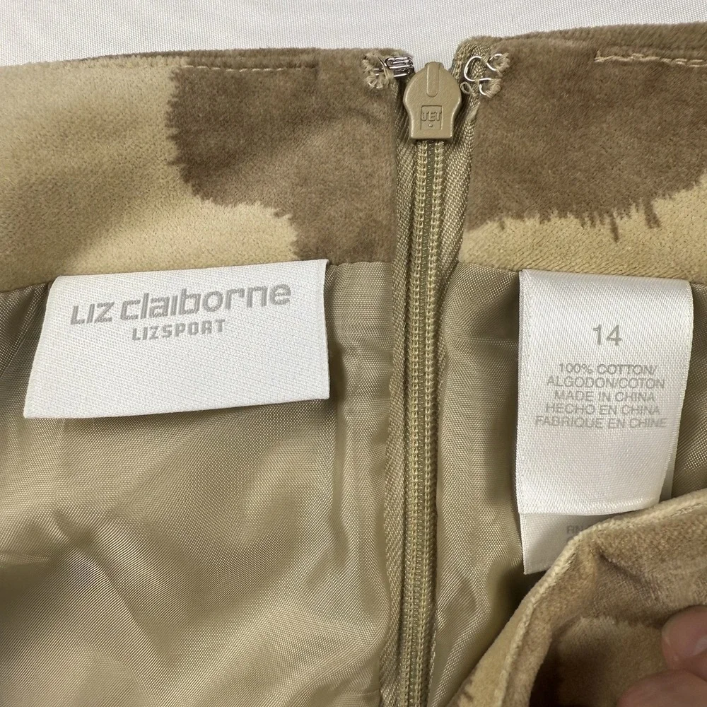 Liz Claiborne Lizsport‎ Skirt Size 14 Faux Suede Cow Camo Patchwork Western Boho
